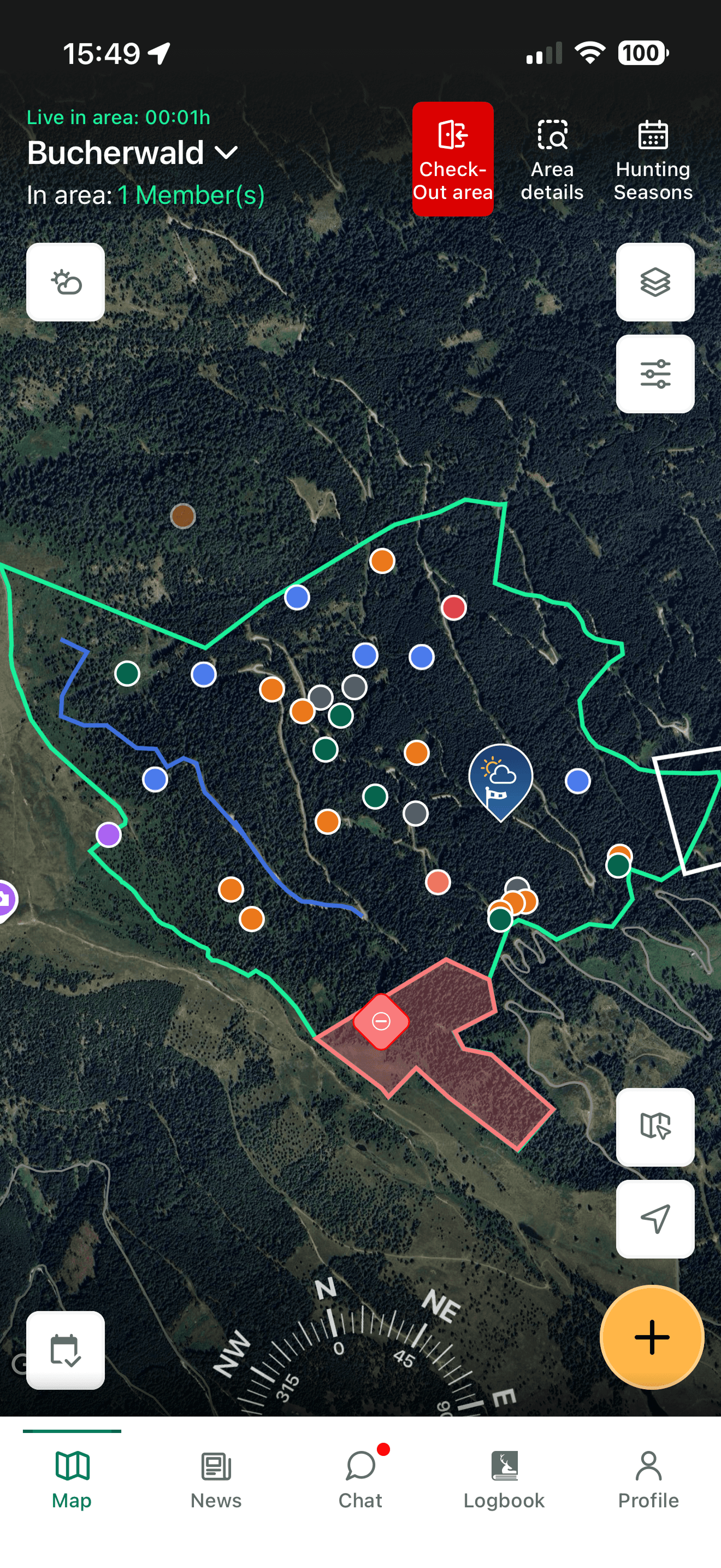 Live check-in to the field in the MyHunt app
